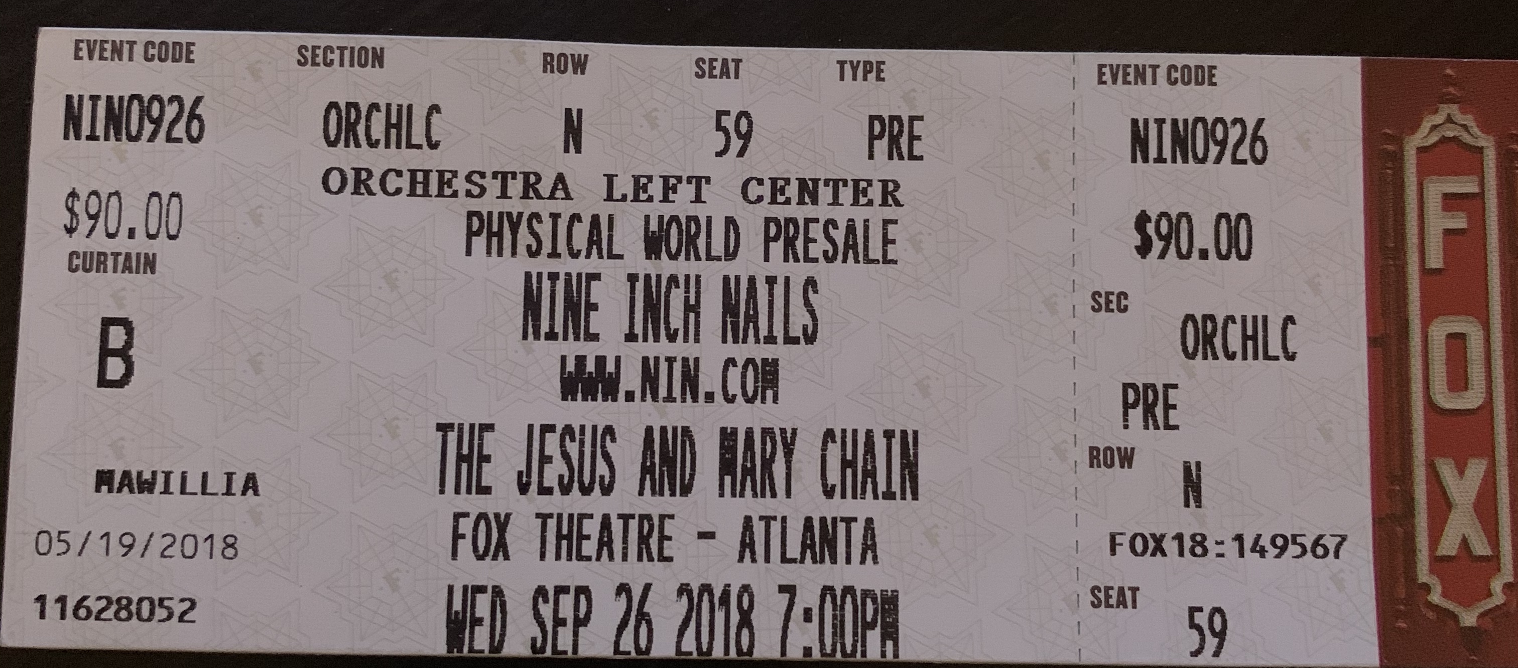 09/26/2018 Atlanta 1 Ticket